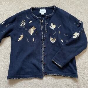 Hand Embroidered Golden thread Navy Holiday Cardigan